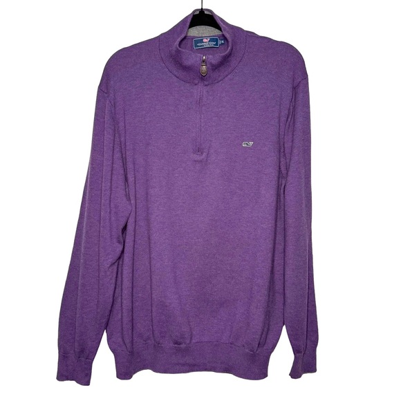 Vineyard Vines Sweater Mens XL Purple Shep Shirt Quarter Zip Pullover Whale Prep - Picture 3 of 8